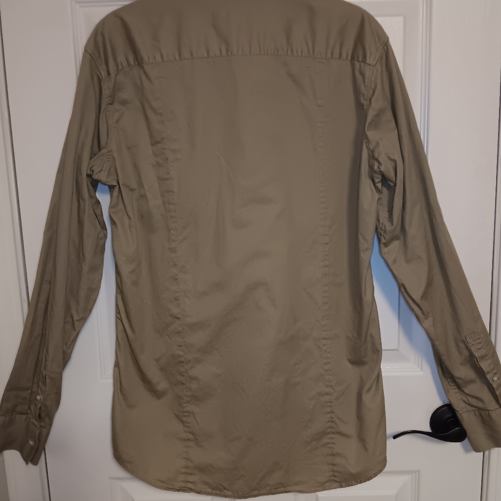 DKNY Khaki Button Front Long Sleeve Shirt - Picture 3 of 7